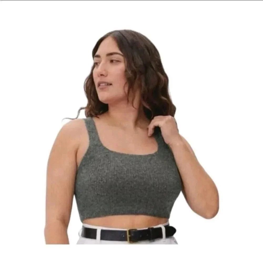 NWT Everlane Wool Yak Hair Blend Cropped Tank Top Dark Grey Size XS